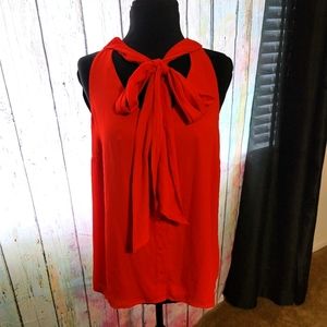 Red/ orange tie button down blouse